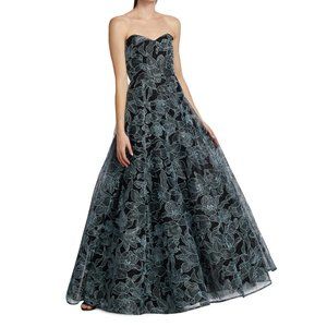 Amsale- Sequined Floral Strapless Gown